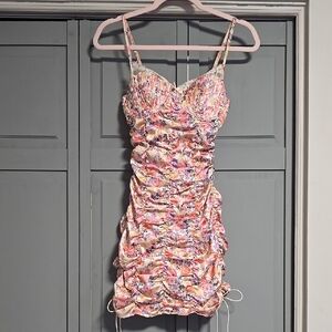 For Love & Lemons Floral Ruched Mini Dress